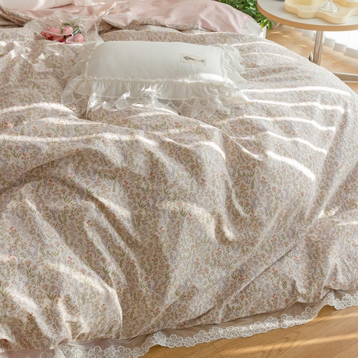 91家纺网 家纺一手货源 找家纺 （总）千朵 2022新款全棉蕾丝花边四件套