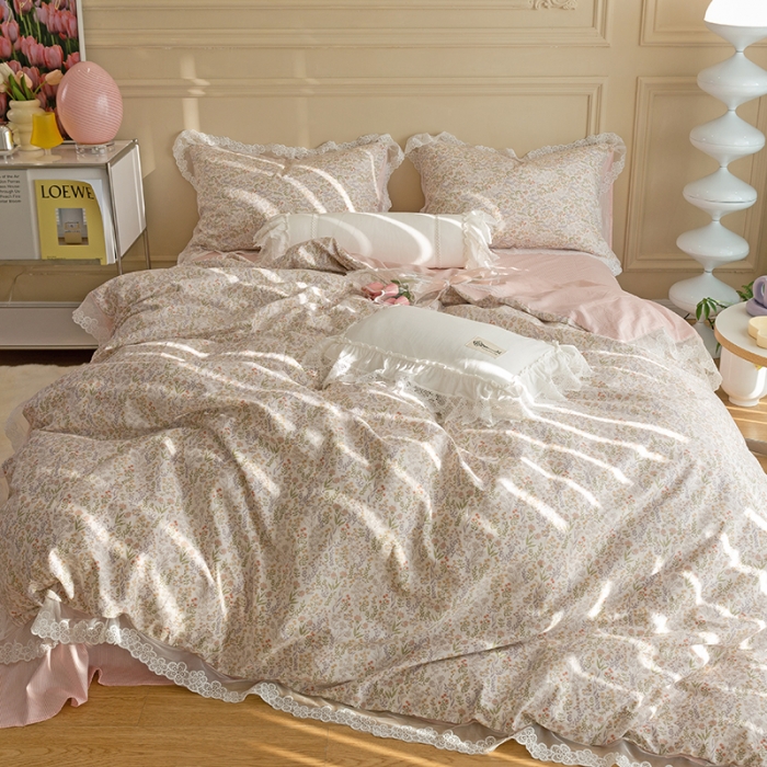 91家纺网 家纺一手货源 找家纺 （总）千朵 2022新款全棉蕾丝花边四件套