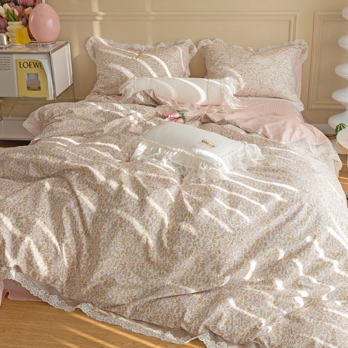 91家纺网 家纺一手货源 找家纺 千朵 2022新款全棉蕾丝花边四件套 仙蒂