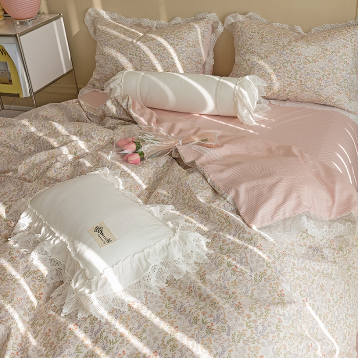 91家纺网 家纺一手货源 找家纺 千朵 2022新款全棉蕾丝花边四件套 仙蒂