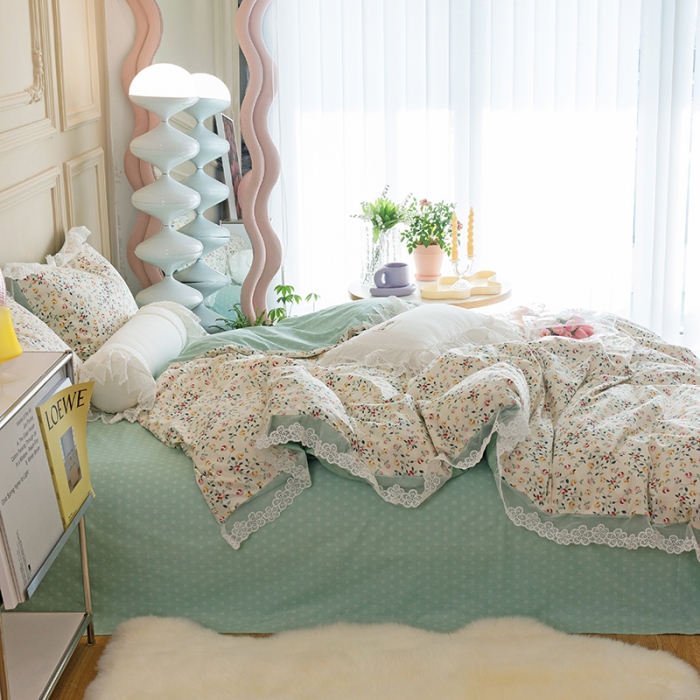 91家纺网 家纺一手货源 找家纺 千朵 2022新款全棉蕾丝花边四件套 仙媚