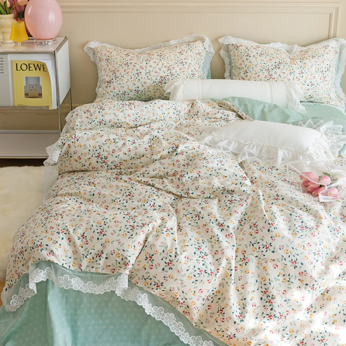 91家纺网 家纺一手货源 找家纺 千朵 2022新款全棉蕾丝花边四件套 仙媚