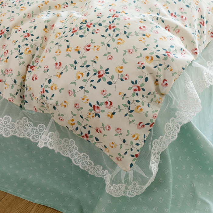 91家纺网 家纺一手货源 找家纺 千朵 2022新款全棉蕾丝花边四件套 仙媚