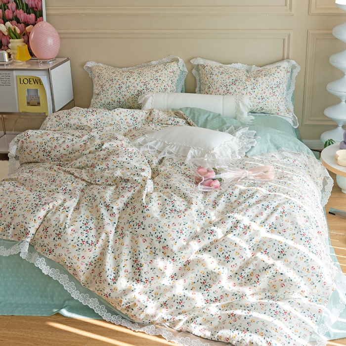 91家纺网 家纺一手货源 找家纺 千朵 2022新款全棉蕾丝花边四件套 仙媚