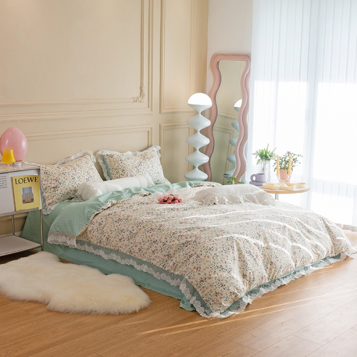 91家纺网 家纺一手货源 找家纺 千朵 2022新款全棉蕾丝花边四件套 仙媚