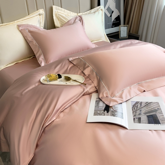 91家纺网 家纺一手货源 找家纺 榻尚 2023新品海岛棉魅系列四件套 魅-槟粉