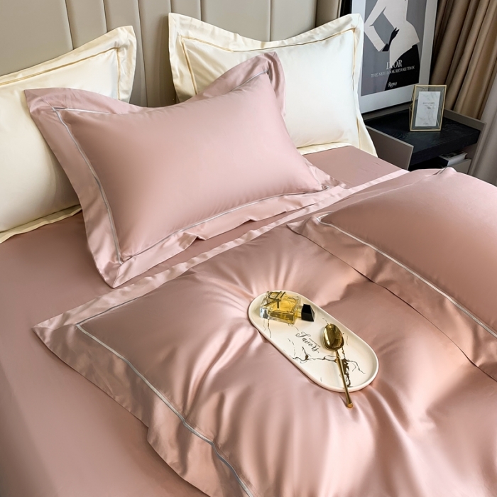 91家纺网 家纺一手货源 找家纺 榻尚 2023新品海岛棉魅系列四件套 魅-槟粉