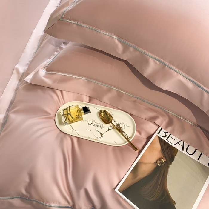 91家纺网 家纺一手货源 找家纺 榻尚 2023新品海岛棉魅系列四件套 魅-槟粉