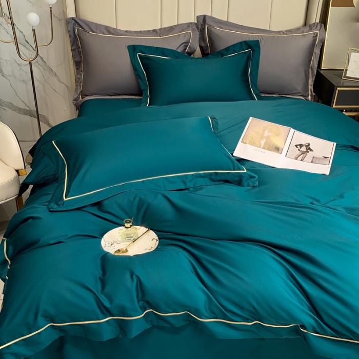 91家纺网 家纺一手货源 找家纺 榻尚 2023新品海岛棉魅系列四件套 魅-孔雀蓝