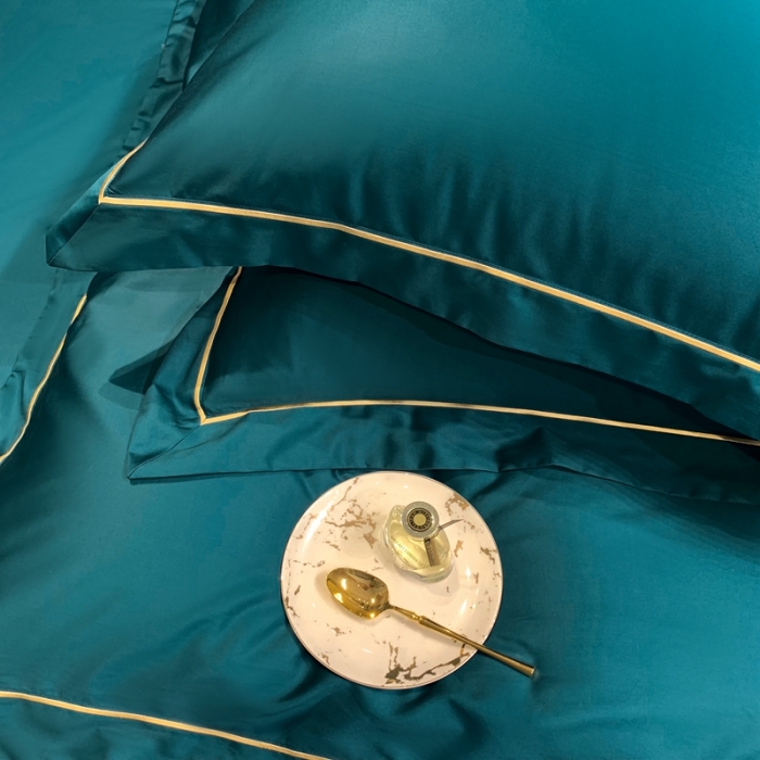 91家纺网 家纺一手货源 找家纺 榻尚 2023新品海岛棉魅系列四件套 魅-孔雀蓝