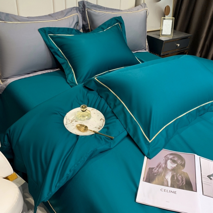 91家纺网 家纺一手货源 找家纺 榻尚 2023新品海岛棉魅系列四件套 魅-孔雀蓝