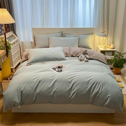 眠帛家居 2022新款水洗棉贝壳绣边四件套 繁星蓝-灰