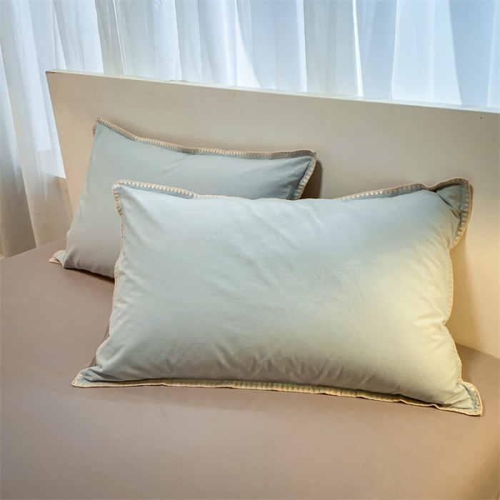 91家纺网 家纺一手货源 找家纺 眠帛家居 2022新款水洗棉贝壳绣边四件套 繁星蓝-灰