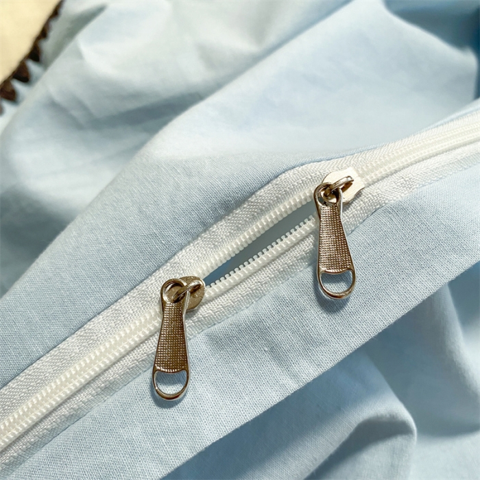 91家纺网 家纺一手货源 找家纺 眠帛家居 2022新款水洗棉贝壳绣边四件套 奶黄-天空蓝