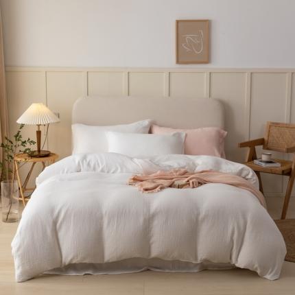 91家纺网 家纺一手货源 找家纺 淑女公社 2022四季新款双层纱皱皱纱肌理纹四件套 奶油白