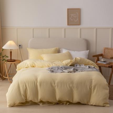 91家纺网 家纺一手货源 找家纺 淑女公社 2022四季新款双层纱皱皱纱肌理纹四件套 柠檬黄