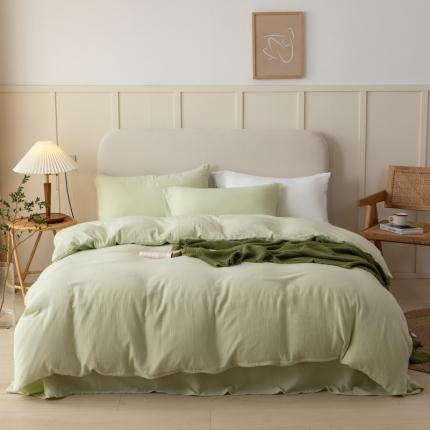 91家纺网 家纺一手货源 找家纺 淑女公社 2022四季新款双层纱皱皱纱肌理纹四件套 浅豆绿