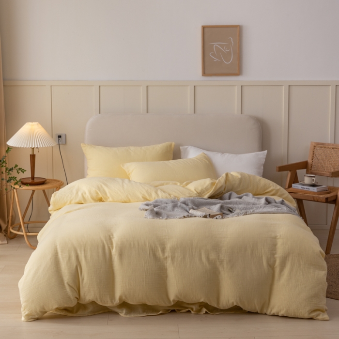 91家纺网 家纺一手货源 找家纺 (总）淑女公社 2022四季新款双层纱皱皱纱肌理纹四件套