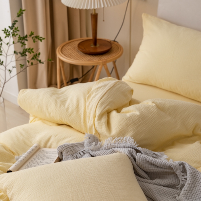 91家纺网 家纺一手货源 找家纺 (总）淑女公社 2022四季新款双层纱皱皱纱肌理纹四件套