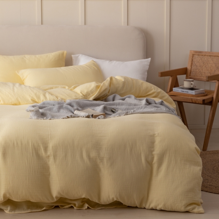 91家纺网 家纺一手货源 找家纺 (总）淑女公社 2022四季新款双层纱皱皱纱肌理纹四件套