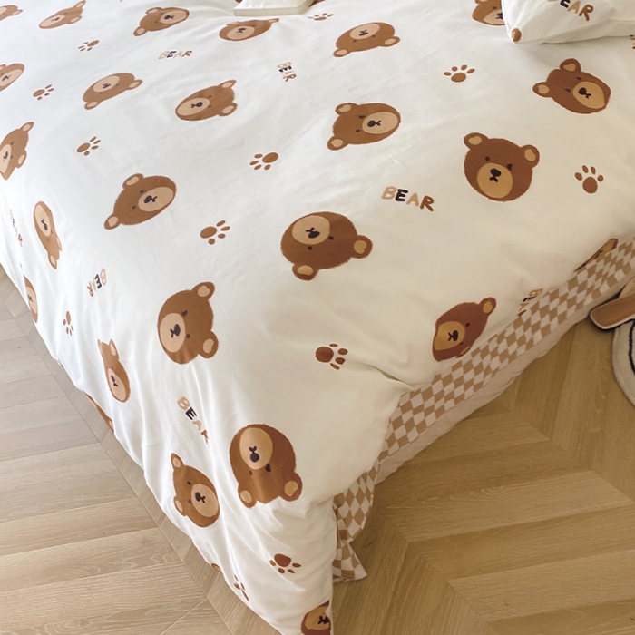 91家纺网 家纺一手货源 找家纺 卡巴伦 2023新款全棉花漾系列四件套 bear小熊