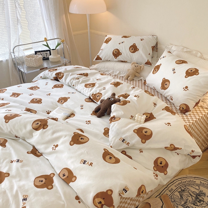 91家纺网 家纺一手货源 找家纺 卡巴伦 2023新款全棉花漾系列四件套 bear小熊