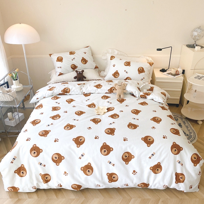 91家纺网 家纺一手货源 找家纺 卡巴伦 2023新款全棉花漾系列四件套 bear小熊