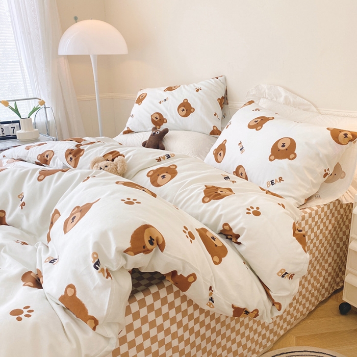 91家纺网 家纺一手货源 找家纺 卡巴伦 2023新款全棉花漾系列四件套 bear小熊