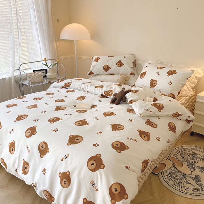 91家纺网 家纺一手货源 找家纺 卡巴伦 2023新款全棉花漾系列四件套 bear小熊