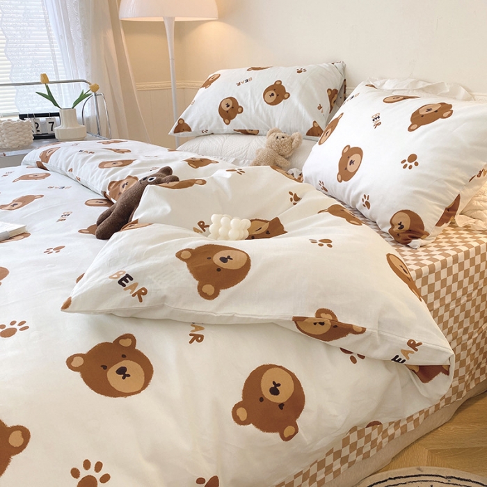 91家纺网 家纺一手货源 找家纺 卡巴伦 2023新款全棉花漾系列四件套 bear小熊