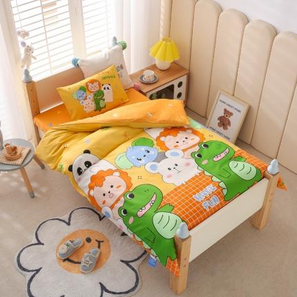 91家纺网 家纺一手货源 找家纺 嗨生活 2023新款全棉卡通儿童幼儿园三件套 恐龙派队-黄