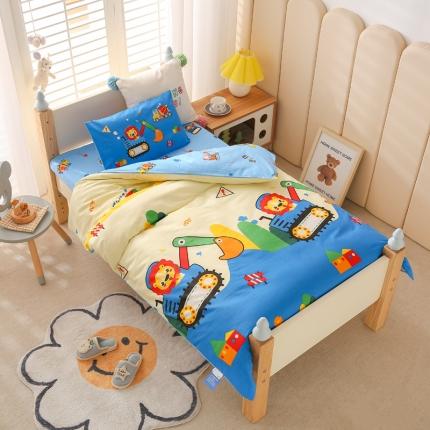 91家纺网 家纺一手货源 找家纺 嗨生活 2023新款全棉卡通儿童幼儿园三件套 狮子挖机