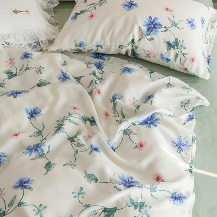 91家纺网 家纺一手货源 找家纺 千朵 2022新款40s天丝四件套 清浅