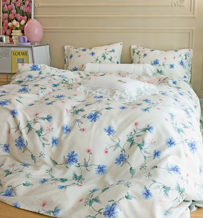 91家纺网 家纺一手货源 找家纺 千朵 2022新款40s天丝四件套 清浅