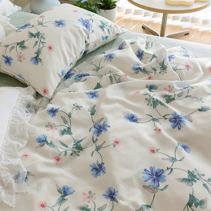 91家纺网 家纺一手货源 找家纺 千朵 2022新款40s天丝四件套 清浅