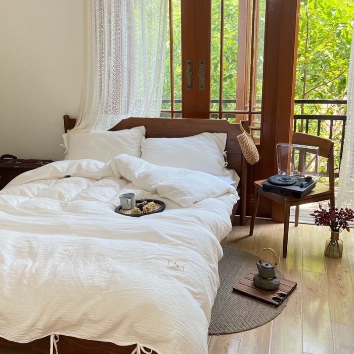 91家纺网 家纺一手货源 找家纺 （总）安莱生活 2022新款纯白双层纱四件套