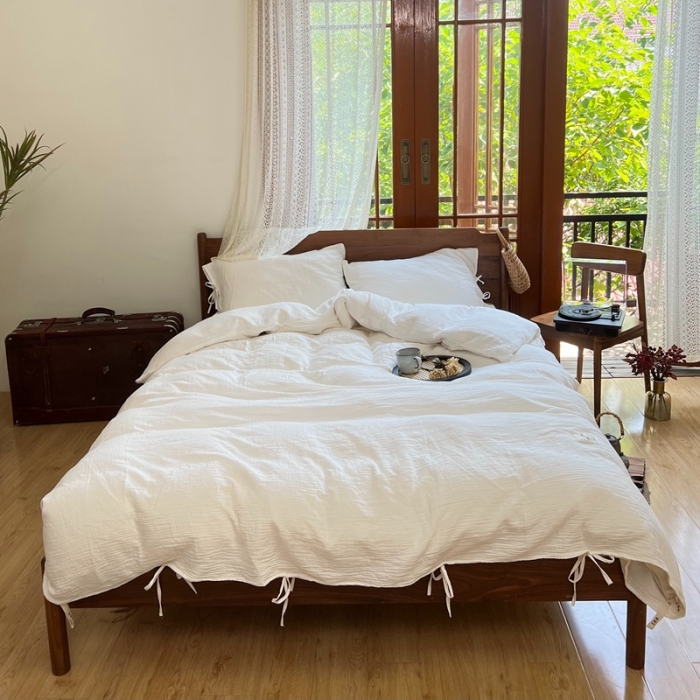 91家纺网 家纺一手货源 找家纺 （总）安莱生活 2022新款纯白双层纱四件套