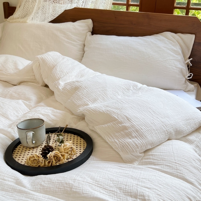 91家纺网 家纺一手货源 找家纺 （总）安莱生活 2022新款纯白双层纱四件套