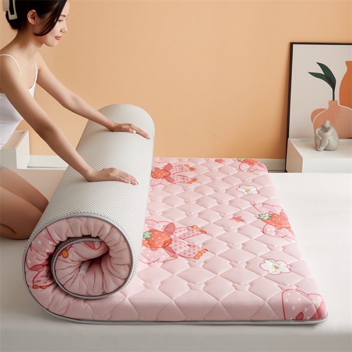 91家纺网 家纺一手货源 找家纺 寐珂家纺 2026新款A类针织大豆双人床垫 花语蝶恋-粉