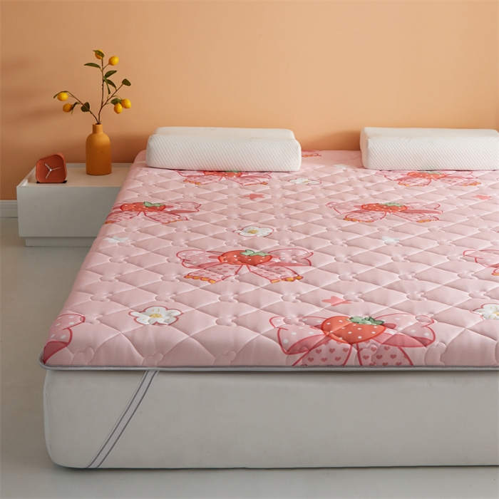 91家纺网 家纺一手货源 找家纺 寐珂家纺 2026新款A类针织大豆双人床垫 花语蝶恋-粉