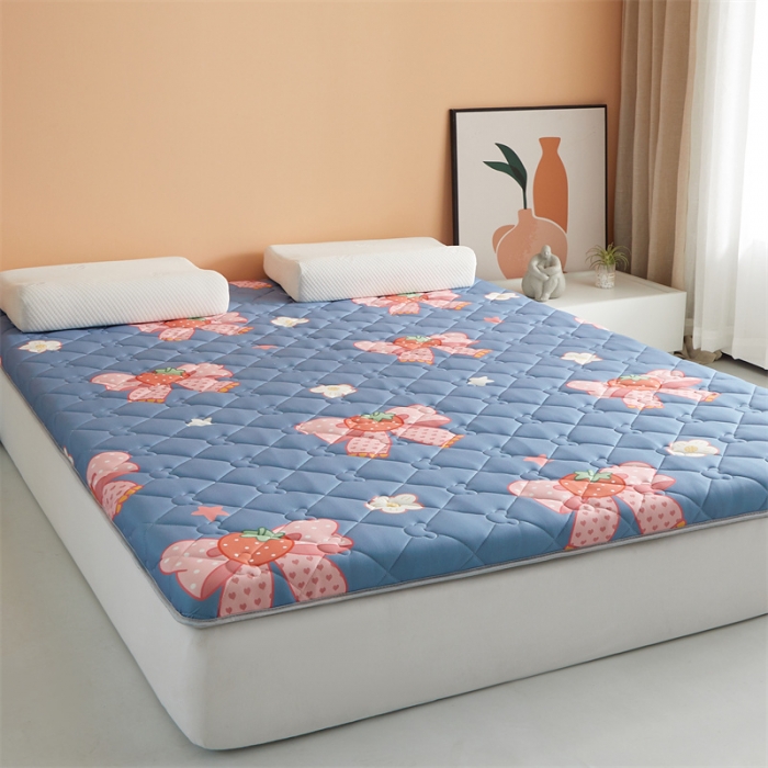 91家纺网 家纺一手货源 找家纺 寐珂家纺 2026新款A类针织大豆双人床垫 花语蝶恋-蓝灰