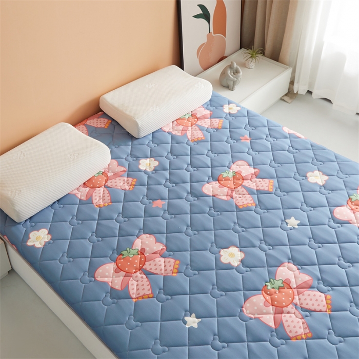 91家纺网 家纺一手货源 找家纺 寐珂家纺 2026新款A类针织大豆双人床垫 花语蝶恋-蓝灰