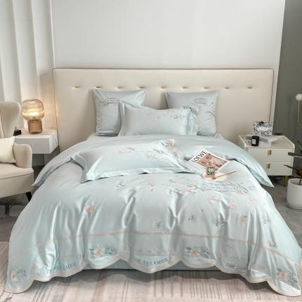 品家居 2025新款180支长绒棉四件套微雨花涧 天蓝色