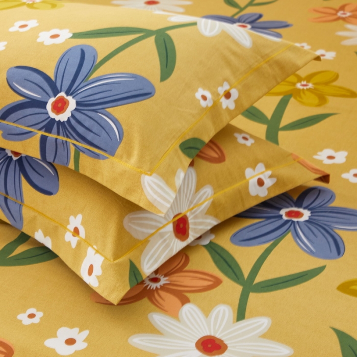 91家纺网 家纺一手货源 找家纺 金纱玉纺 2022新款全棉印花加厚磨毛四件套 春意盎然-黄