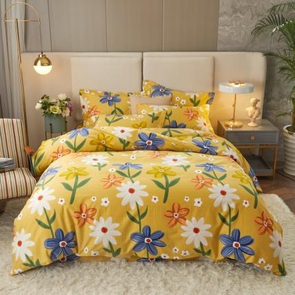 金纱玉纺 2022新款全棉印花加厚磨毛四件套 春意盎然-黄