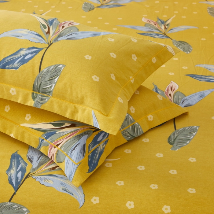 91家纺网 家纺一手货源 找家纺 金纱玉纺 2022新款全棉印花加厚磨毛四件套 芳菲四月-黄