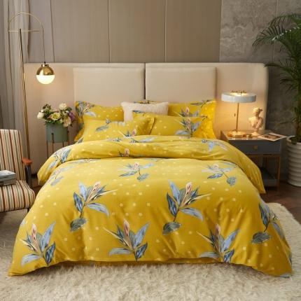 金纱玉纺 2022新款全棉印花加厚磨毛四件套 芳菲四月-黄