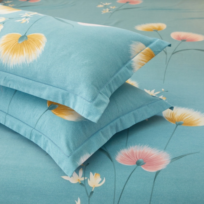 91家纺网 家纺一手货源 找家纺 金纱玉纺 2022新款全棉印花加厚磨毛四件套 花漾怡情-蓝