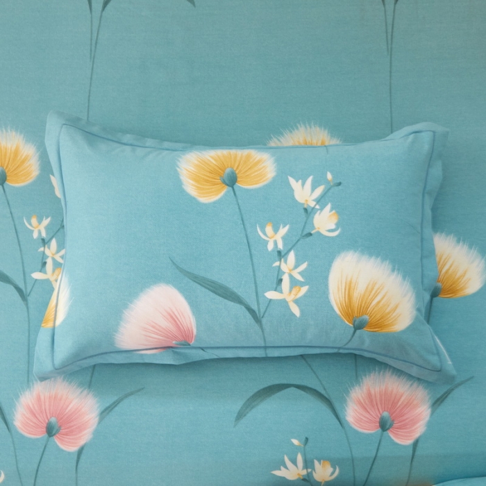 91家纺网 家纺一手货源 找家纺 金纱玉纺 2022新款全棉印花加厚磨毛四件套 花漾怡情-蓝