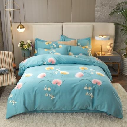 金纱玉纺 2022新款全棉印花加厚磨毛四件套 花漾怡情-蓝